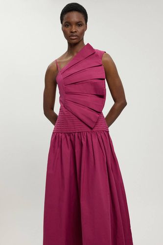 Robe Midi Tissée En Popeline De Coton Avec Détail De Plis 3D Petite | Taille 16 - KarenMillen - Modalova