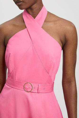 Robe Midi Évasée À Encolure Américaine En Satin De Coton Ajusté Petite | Taille 16 - KarenMillen - Modalova