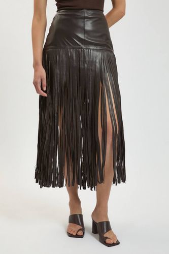 Jupe Midi En Cuir À Franges | Taille 12 - KarenMillen - Modalova