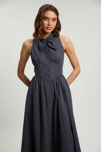Robe Midi En Popeline De Coton Avec Nœud Au Col | Taille 18 - KarenMillen - Modalova