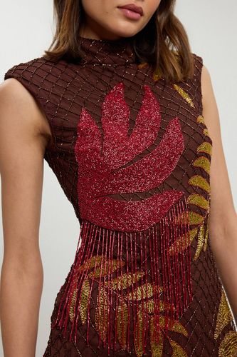 Robe Mini Tropicale Ornée De Perles | Taille 18 - KarenMillen - Modalova