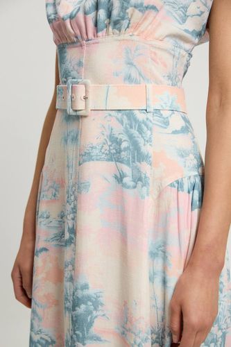 Robe Midi Ceinturée À Imprimé Paysage Et Surpiqûres Contrastées | Taille 18 - KarenMillen - Modalova