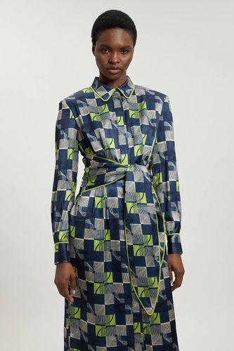 Robe Midi Tissée En Satin Martelé À Imprimé Géométrique Avec Taille Nouée Petite | Taille 16 - KarenMillen - Modalova