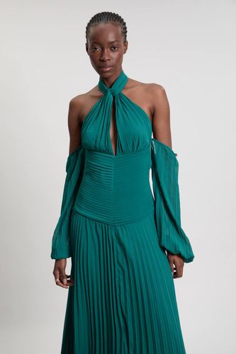 Robe Longue En Georgette Tissée Plissée À Épaules Dénudées | Taille 16 - KarenMillen - Modalova