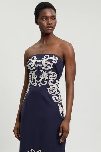 Robe Midi Bustier En Coton Lin Brodée | Taille 16 - KarenMillen - Modalova