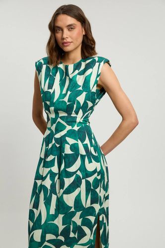 Robe Midi Tissée À Plis Nervurés En Viscose Lin Imprimé Géométrique | Taille 18 - KarenMillen - Modalova