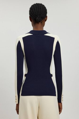 Haut En Maille Côtelée Viscose Avec Boutons Et Détails Contrastés | Taille Medium - KarenMillen - Modalova