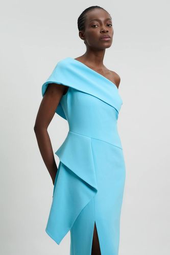 Robe Crayon Asymétrique Ajustée Avec Détail De Volant En Stretch Compact | Taille 18 - KarenMillen - Modalova