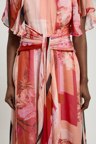 Robe Longue En Georgette À Imprimé Floral Avec Manches Cape À Volants | Taille 18 - KarenMillen - Modalova