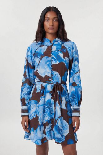 Robe Mini À Fleurs Bleues Contrastées Et Rayures Tissées En Viscose | Taille 18 - KarenMillen - Modalova