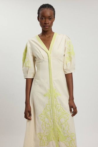 Robe Midi En Mélange De Lin Avec Broderie Perlée Et Ajourée | Taille 18 - KarenMillen - Modalova