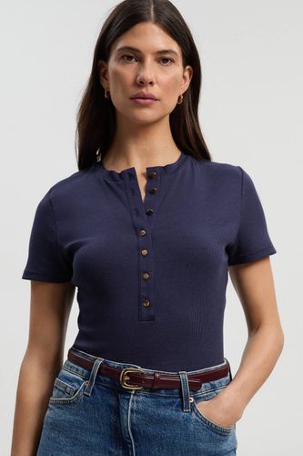 T-shirt Petite Côtelé Viscose À Boutons Col Rond | Taille Medium - KarenMillen - Modalova