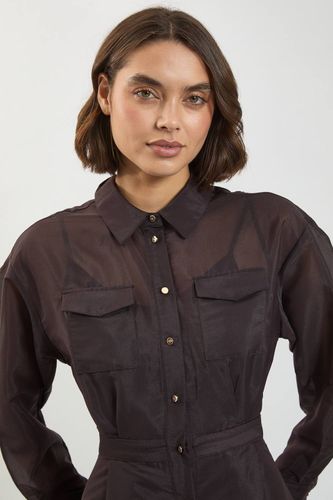 Robe Chemise Midi En Organdi Avec Détails Contrastants | Taille 18 - KarenMillen - Modalova