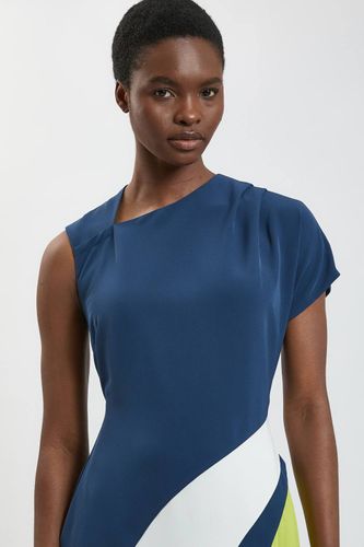 Robe Midi Plissée À Col Montant Et Blocs De Couleur Ajustée Douce Petite | Taille 16 - KarenMillen - Modalova