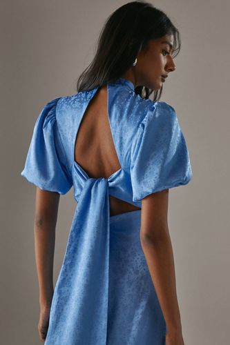 Robe Midi Rose En Jacquard Satin À Manches Bouffantes Et Dos Noué | Taille 40 - Warehouse - Modalova