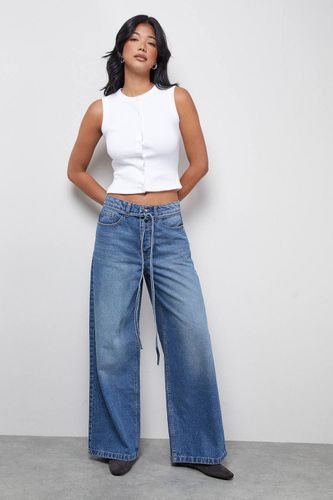 Jean Denim Jambe Large avec Ceinture Nouée | Taille 40 - Warehouse - Modalova