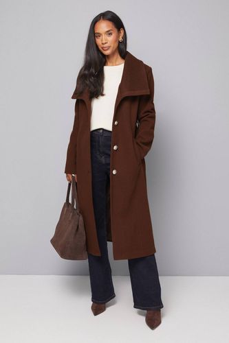 Manteau Croisé à Col Tricoté avec Fermeture Boutonnée | Taille 48 - Wallis - Modalova