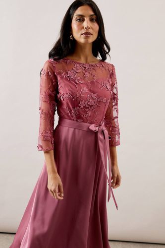 Robe Ajustée et Évasée d'Occasion en Satin avec Superposition de Mesh | Taille 46 - Wallis - Modalova