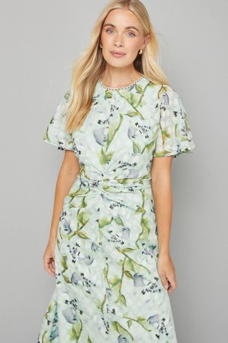 Robe Midi Petite à Manches Cape en Jacquard Floral | Taille 44 - Wallis - Modalova