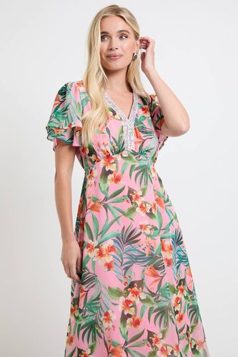 Robe Midi En Mousseline Florale Avec Sequins Petite Taille | Taille 48 - Wallis - Modalova