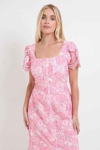 Robe Midi Boutonnée En Dentelle Contrastée Petite | Taille 46 - Wallis - Modalova