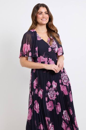 Robe Midi Florale Plissée À Manches Cape | Taille 48 - Wallis - Modalova