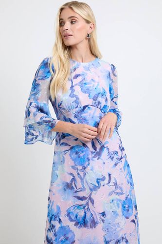 Robe Mi-longue Petite À Manches Volantées Et Imprimé Floral Dévoré | Taille 48 - Wallis - Modalova