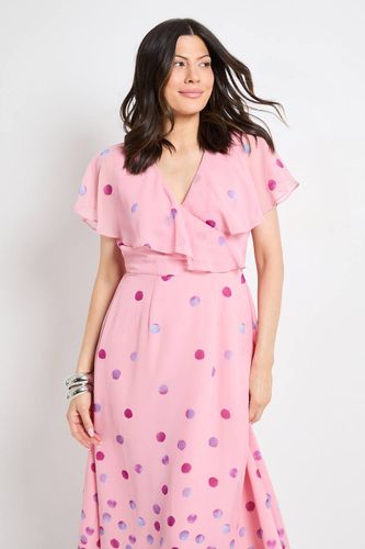Robe Midi À Manches Cape Et Bordure À Pois | Taille 48 - Wallis - Modalova