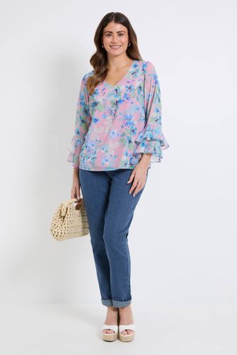 Floral Flute Sleeve Top | Taille 48 - Wallis - Modalova