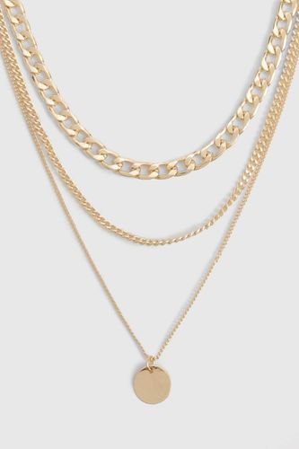 Collier Multicouche À Breloque Disque Poli Et Pendentif - boohoo - Modalova