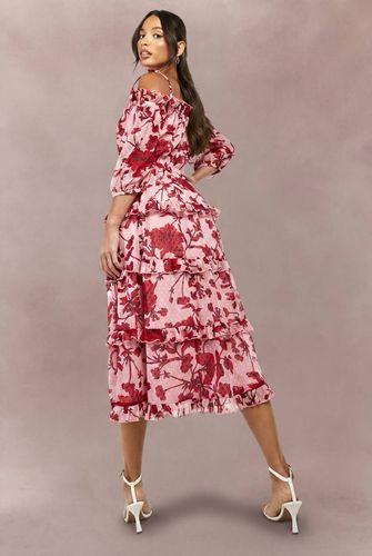 Robe Patineuse Midi Étagée À Épaules Dénudées En Dobby Fleuri Tall | Taille 40 - boohoo - Modalova