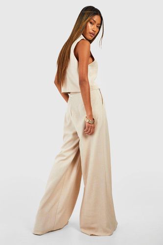 Pantalon tailleur à jambe large avec pli avant effet lin | Taille 44 - boohoo - Modalova