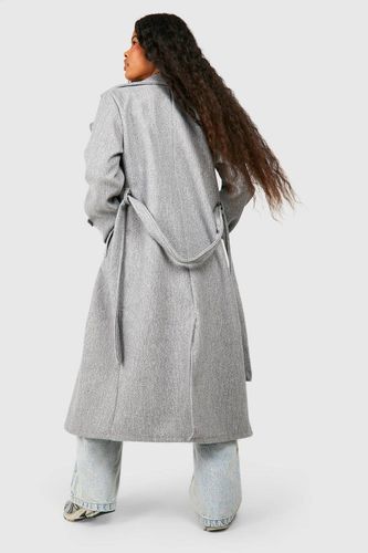 Petite Belted Wool Look Trench | Taille 44 - boohoo - Modalova