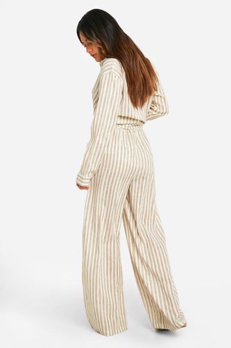 Pantalon à jambes larges effet lin rayé | Taille 44 - boohoo - Modalova