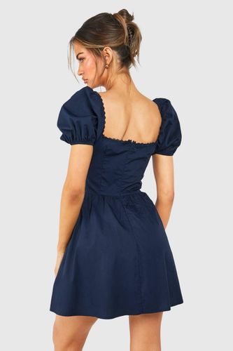 Robe mini en coton ruché à manches bouffantes type fermière | Taille 44 - boohoo - Modalova