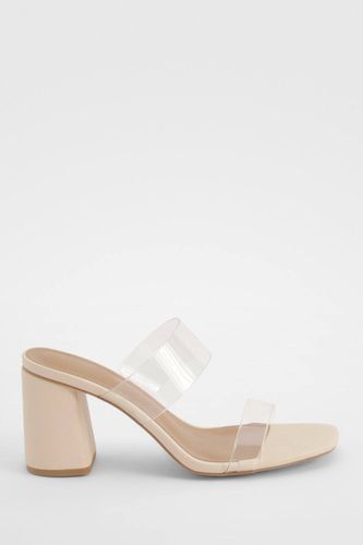 Mules à talon bloc, double bride transparente, coupe large | Taille 41 - boohoo - Modalova