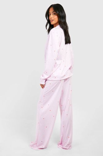 Petite Collection Pyjama: Chemise à Rayures Fines Imprimée Cœur à Manches Longues & Pantalon | Taille 44 - boohoo - Modalova