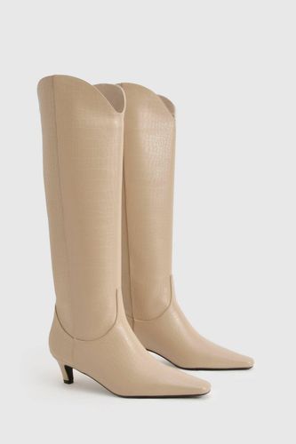 Bottes mi-hautes Croc à talon bas | Taille 40 - boohoo - Modalova