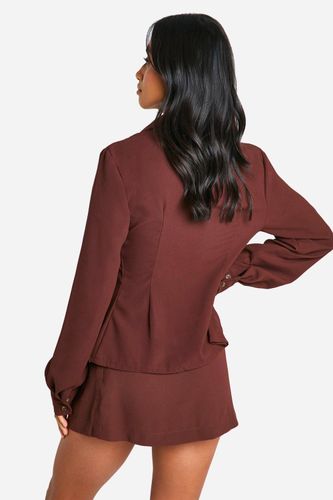 Petite Chemisier Ajusté en Crêpe à Fermeture Unique | Taille 44 - boohoo - Modalova