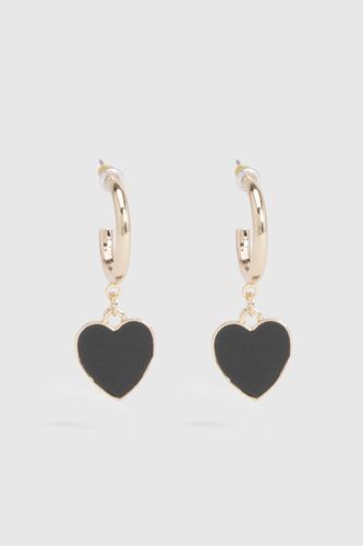 Boucles d'oreilles créoles pendentives en émail noir en forme de cœur - boohoo - Modalova