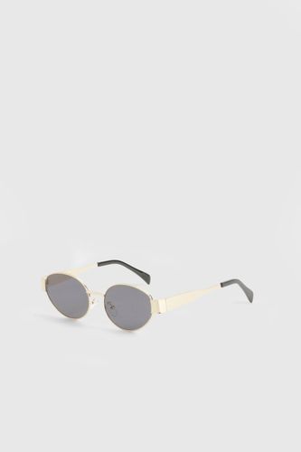 Lunettes de soleil rétro ovales en or - boohoo - Modalova
