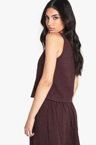 Haut Sans Manches En Gaze De Coton Avec Nœud Devant | Taille 44 - boohoo - Modalova