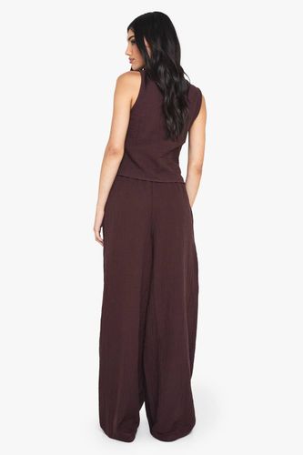 Cheesecloth Elasticated Waist Wide Leg Trousers | Taille 44 - boohoo - Modalova