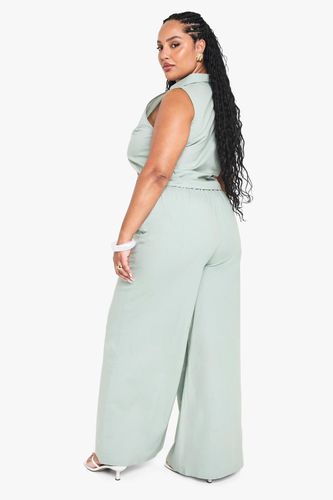 Pantalon grande taille en popeline à jambe large, avec taille à cordon de serrage | Taille 48 - boohoo - Modalova