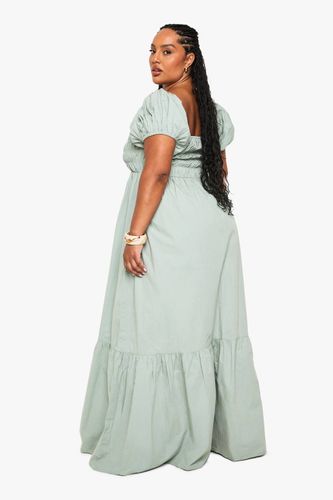 Robe Maxi Grande Taille En Popeline De Coton À Manches Bouffantes | Taille 46 - boohoo - Modalova