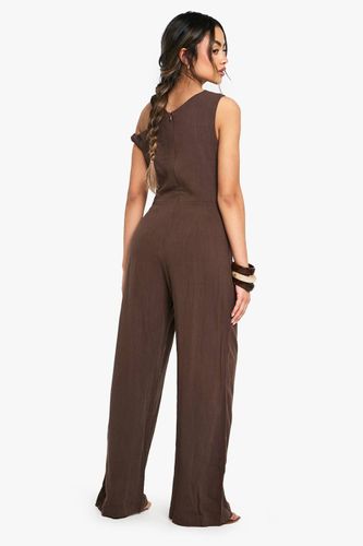 Linen Look Twist Strap Jumpsuit | Taille 46 - boohoo - Modalova