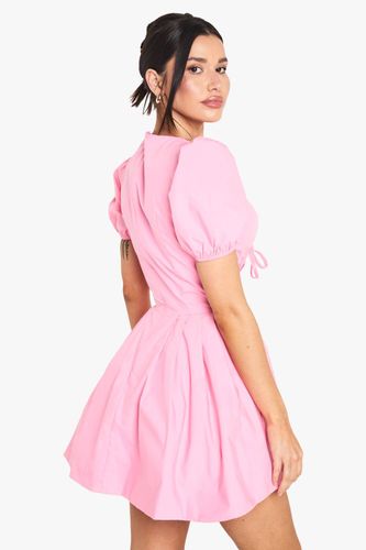 Robe skater longue avec détails de corset, manches bouffantes et style laitière | Taille 38 - boohoo - Modalova