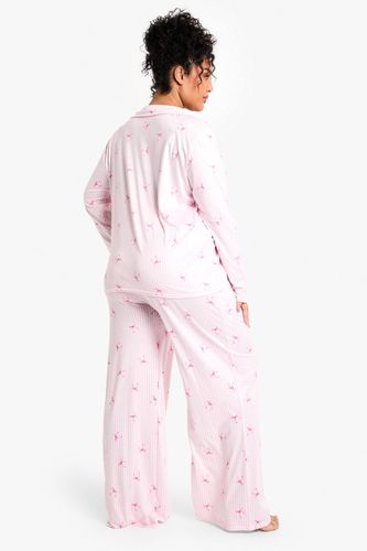 Plus Ensemble Pyjama Taille Plus à Imprimé Rayé et Nœud, Manches Longues & Pantalon | Taille 52 - boohoo - Modalova