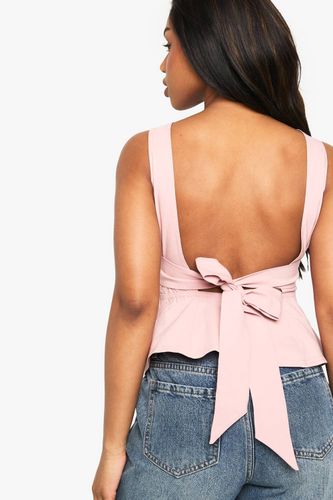 Bengaline Haut Peplum Noué à Dos Ouvert | Taille 44 - boohoo - Modalova