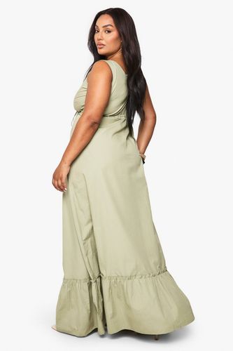 Robe maxi en popeline de coton à effet froncé avec détail de nœud | Taille 46 - boohoo - Modalova